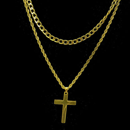 Collier double rangée en acier inoxydable Collier créatif à chaînes torsadées cubaines multi-rangées