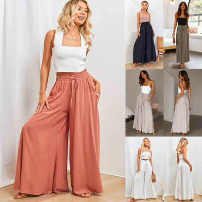 🔥 En vedette – 50 % de réduction 🔥 🌞 Pantalon taille haute à larges jambes, unicolore