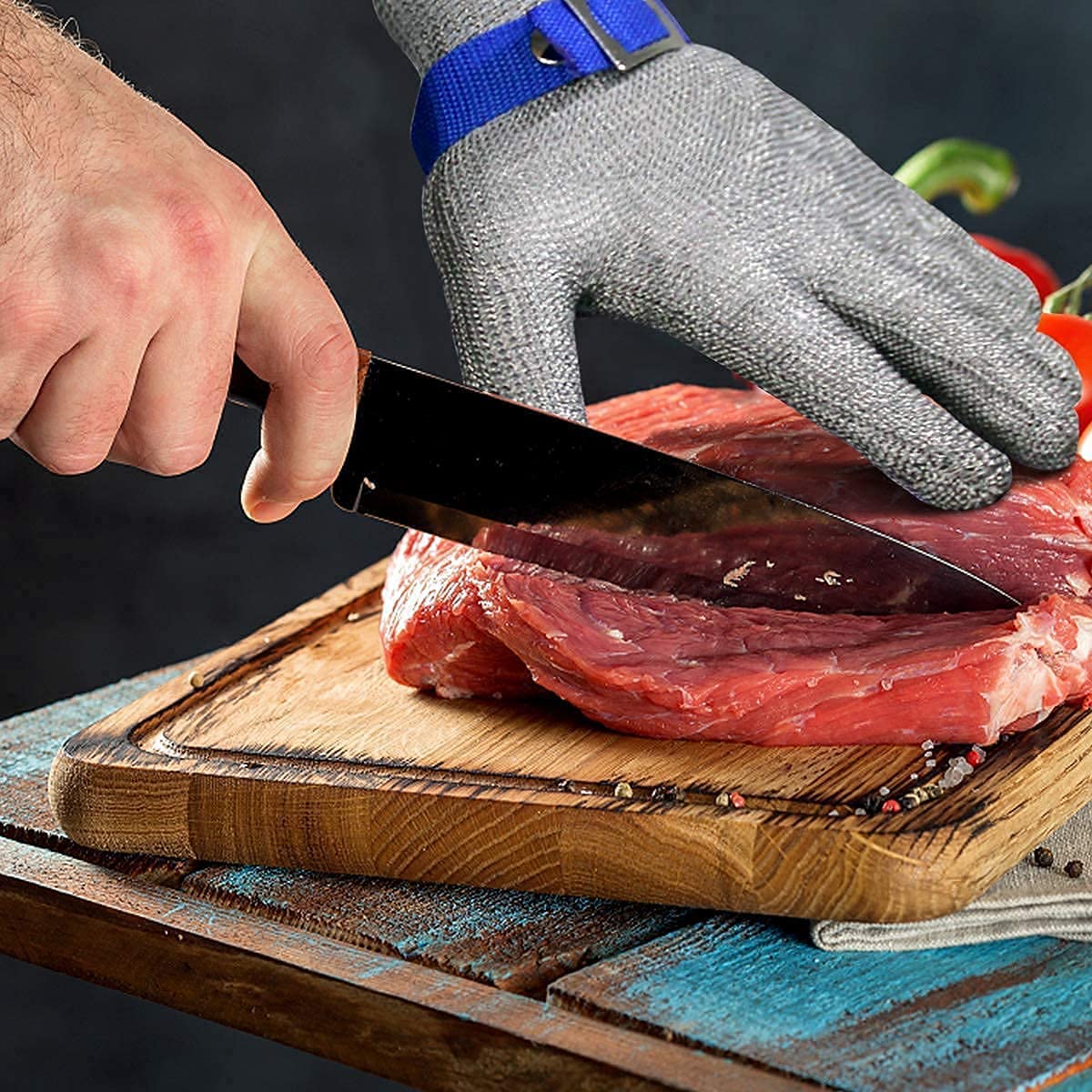 Paire de gants en maille d'acier inoxydable