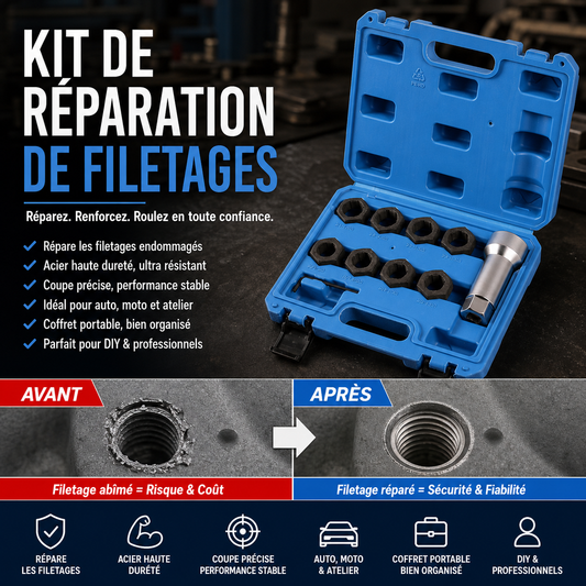🔧 50% DE RÉDUCTION ! 🚗 Lot de 10 Outils de Réparation de Filetages Auto – Acier Rapide (HSS) & Inserts Inox – Kit Helicoil/Recoil for M5–M12