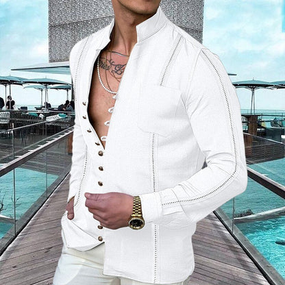 Chemise de plage d'été en lin à boutons pour homme