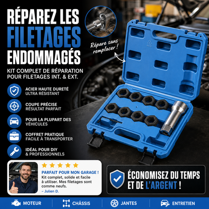🔧 50% DE RÉDUCTION ! 🚗 Lot de 10 Outils de Réparation de Filetages Auto – Acier Rapide (HSS) & Inserts Inox – Kit Helicoil/Recoil for M5–M12