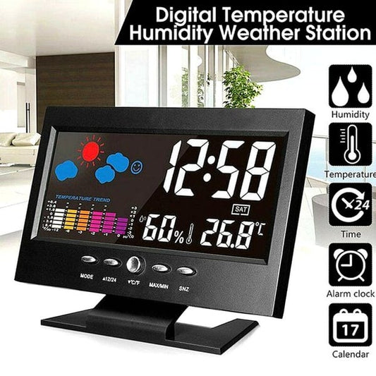🌡️ ¡50% DE DESCUENTO! ✨ Monitor Digital LED de Temperatura y Humedad - Reloj Despertador con Previsión Meteorológica para Hogar u Oficina 📊⏰