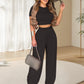 Ensemble Deux Pièces pour Femme : T-shirt Ajusté à Manches Courtes & Pantalon Ample