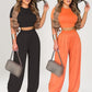 Ensemble Deux Pièces pour Femme : T-shirt Ajusté à Manches Courtes & Pantalon Ample