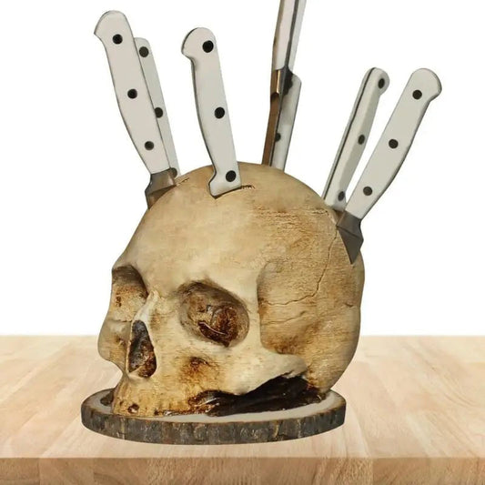 💀 50% DE DESCUENTO ! 🔥 Soporte para Cuchillos con Forma de Calavera en Resina - Diseño Único y Estable para Cocina o Colección 🍴✨