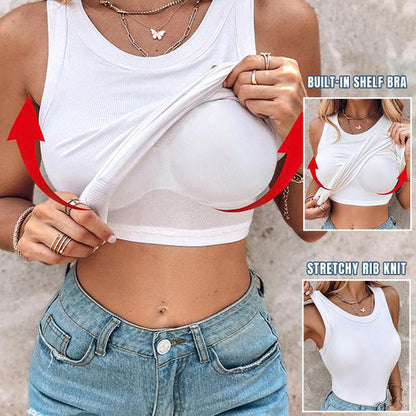 👗 PROMO FLASH 50% ! 🔥 Débardeur Côtelé avec Soutien-gorge Intégré – Coupe Gainante, Confort Ultime & 6 Couleurs 👙