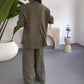 Ensemble Femme 2 Pièces Uni : Chemise Ample et Pantalon Large Décontracté