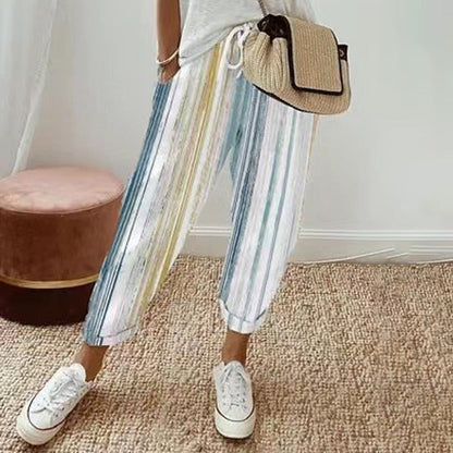 💕 PROMO LIMITÉE -50% ! 🌿 Pantalon Rayé Lin & Coton Femme – Taille Élastiquée, Jambes Larges, Respirant · 6 Coloris · M–3XL · Quotidien, Vacances & Voyages ✨