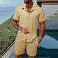 💎 50% DE RÉDUCTION ! 💎 Ensemble 2 Pièces Homme – Chemise Ample + Short Rayé, Look Décontracté & Respirant pour l’Été 🌿👕