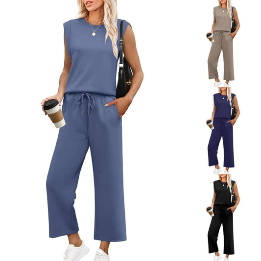 Conjunto de 2 piezas de top sin mangas y pantalones de pierna ancha para mujer