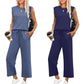 Conjunto de 2 piezas de top sin mangas y pantalones de pierna ancha para mujer