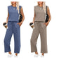 Conjunto de 2 piezas de top sin mangas y pantalones de pierna ancha para mujer