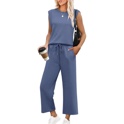 Conjunto de 2 piezas de top sin mangas y pantalones de pierna ancha para mujer