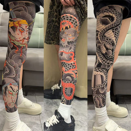 Manga de pierna elástica con estampado de tatuajes