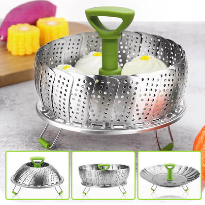 🥦 ¡50% DE DESCUENTO! ✨ Vaporera Plegable de Acero Inoxidable - Cocina al Vapor Sana y Rápida, Apta para Lavavajillas y Fácil Almacenaje 🍲🔝