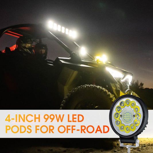 🚗 ¡COMPRA 2 LLEVA 3! 💡 LED Pod 99W 4 Pulgadas - Iluminación Extremadamente Brillante para Todoterreno, Impermeable IP67 y Resistente a Impactos 🏔️🔧