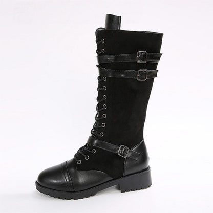 Women's Vintage Combat Boots with Laces and Buckle