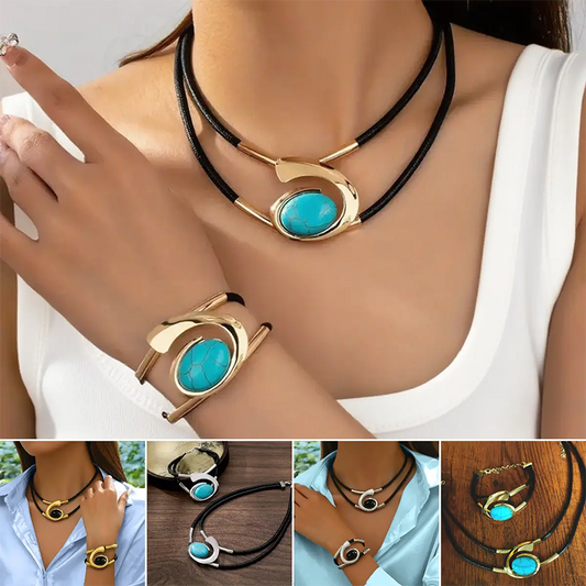 📿 50% DE DESCUENTO ! ✨ Conjunto de Collar y Pulsera Boho Vintage - Diseño Único con Detalles Artesanales, Ajuste Perfecto para un Estilo Bohemio 👒📦