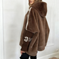 Cappotto casual da donna con cappuccio e zip in peluche