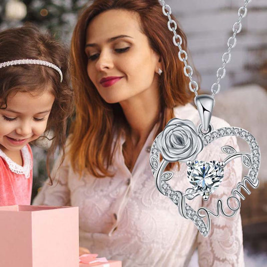📢📢60% de réduction ! 💖 Collier « Mom » avec Cœur & Rose – Bijou Élégant, Réglable & Parfait pour Offrir ! 🌹