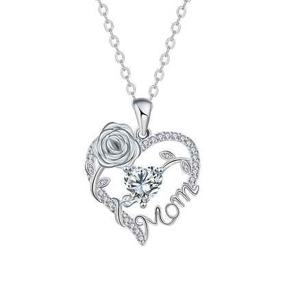 📢📢60% de réduction ! 💖 Collier « Mom » avec Cœur & Rose – Bijou Élégant, Réglable & Parfait pour Offrir ! 🌹