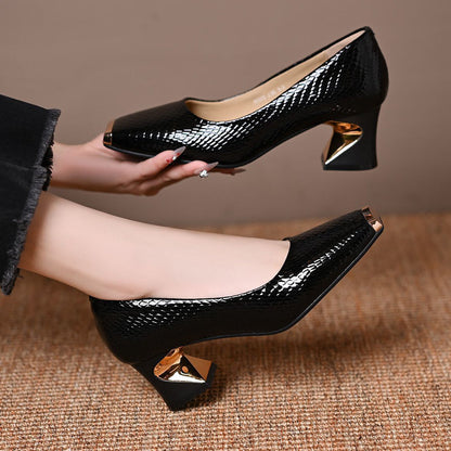 📢📢50 % de réduction !! ⏰Escarpins à talon carré motif serpent pour femme
