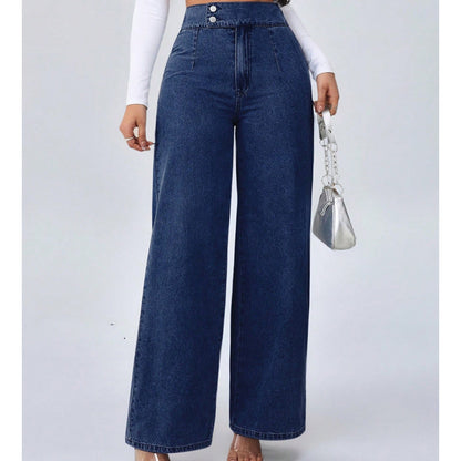 👖 PROMO LIMITÉE 50% DE RÉDUCTION ! ✨ Jean Taille Haute – Jambes Larges, Ceinture Élastique ✨