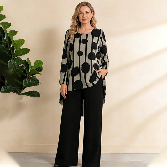 💃 PROMO LIMITÉE 50% DE RÉDUCTION ! 👗 Ensemble 2 Pièces Femme – Imprimé Vintage, Ourlet Asymétrique & Coupe Décontractée 👖