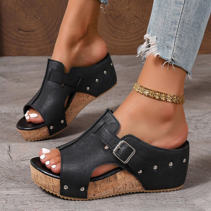 Sandales tendance à talon compensé et plateforme avec bout ouvert pour femme