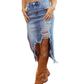 💎 -50% ! 💎 Jupe midi en jean déchiré taille haute pour femme – Ourlet asymétrique, détails déstructurés & coupe flatteuse 👖✨