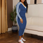 Robe près du corps Femme à manches longues, col en V et détails sportifs à rayures – Coupe flatteuse pour toutes les saisons ! 🌟