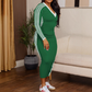 Robe près du corps Femme à manches longues, col en V et détails sportifs à rayures – Coupe flatteuse pour toutes les saisons ! 🌟