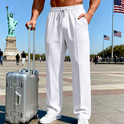 Pantalon droit pour homme à taille élastique avec cordon de serrage