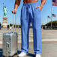 Pantalon droit pour homme à taille élastique avec cordon de serrage