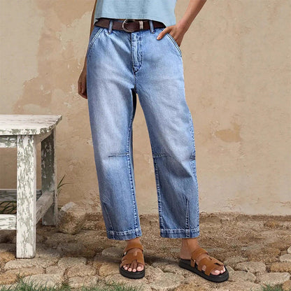 👖✨ PROMO FLASH 50% ! Jean Femme Droit 7/8 – Taille Mi-Haute, Jambe Large Effilée, Délavé Vintage, Coupe Flatteuse 🌟