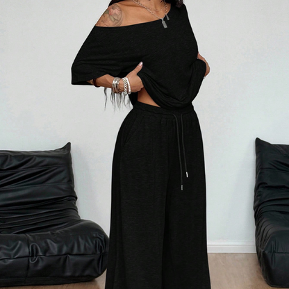 Ensemble 2 pièces femme – haut à épaules dénudées et pantalon