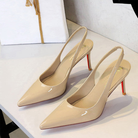 ✨50% de réduction + livraison gratuite 👠Escarpins à talons aiguilles à bride arrière et bout pointu en cuir verni pour femme