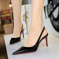 ✨50% de réduction + livraison gratuite 👠Escarpins à talons aiguilles à bride arrière et bout pointu en cuir verni pour femme