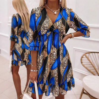 👗 50% DE RÉDUCTION ⏰ Robe trapèze à col en V & ourlet à volants, imprimé floral – Fluide, légère – parfaite pour l’été, la plage ou un look romantique 🌸