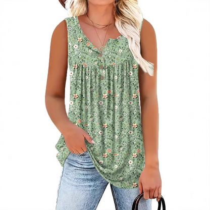 📢👕⏰ PROMO -50% ! Haut sans Manches Imprimé à Boutons pour Femme – Tissu Léger, 6 Couleurs Vives (S-4XL)