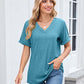 👕✨🌸T-shirt Décontracté à Manches Courtes et Col en V pour Femme – Tissu Polyester Premium, Coupe Détendue (8 Couleurs, S-2XL)