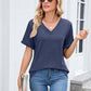 👕✨🌸T-shirt Décontracté à Manches Courtes et Col en V pour Femme – Tissu Polyester Premium, Coupe Détendue (8 Couleurs, S-2XL)