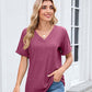 👕✨🌸T-shirt Décontracté à Manches Courtes et Col en V pour Femme – Tissu Polyester Premium, Coupe Détendue (8 Couleurs, S-2XL)