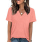 👕✨🌸T-shirt Décontracté à Manches Courtes et Col en V pour Femme – Tissu Polyester Premium, Coupe Détendue (8 Couleurs, S-2XL)