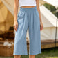 Pantalon large à taille haute et empiècement froncé pour femme