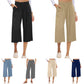 Pantalon large à taille haute et empiècement froncé pour femme
