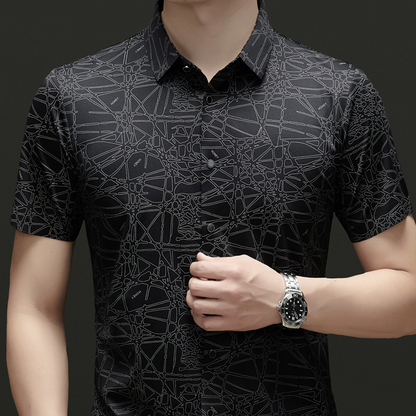 Chemise à col et manches courtes pour homme, au motif géométrique abstrait chic