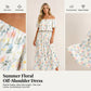 👗 50 % DE RÉDUCTION EN CE MOMENT ! 🌸 Robe longue à manches courtes et épaules dénudées – Imprimé floral, corsage à volants et poches dissimulées ✨