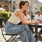 ⏳ Promotion limitée : -50 % ⏰   Pantalon denim large à volants asymétriques pour femme 👖